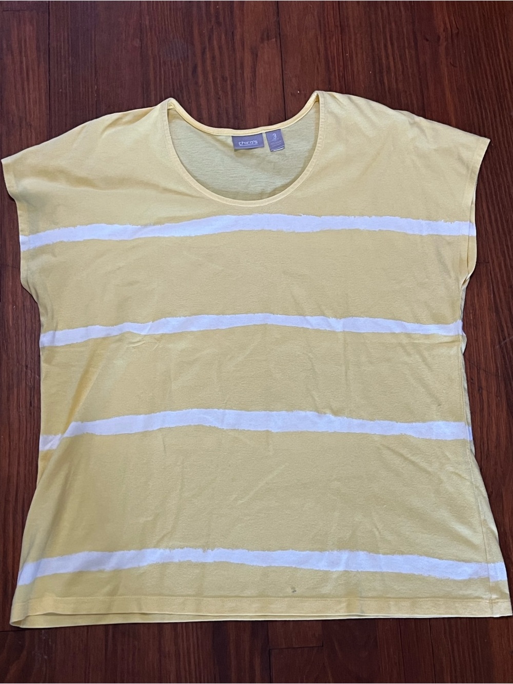 Chico's Women’s Yellow and White Striped Short Sleeve Tee XL/3